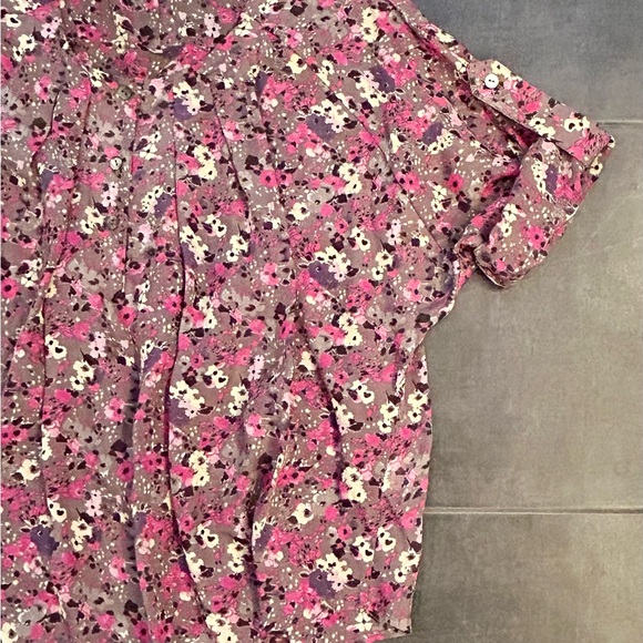 ULLA JOHNSON Silk Multicolor Pink-Grey-Ivory Floral Top 3/4 Sleeves US 4-8 - Picture 7 of 7